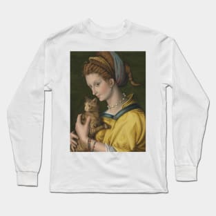 Portrait of a Young Lady Holding a Cat by Francesco Bacchiacca Long Sleeve T-Shirt